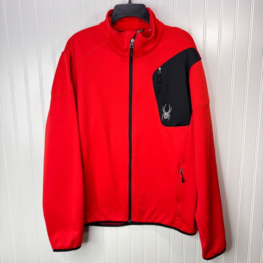 Spyder Jacket Mens Large Orange Full Zip Softshell Fleece Outdoor Casual Clean